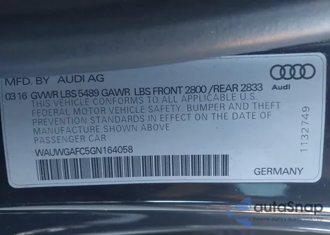 2016 Audi A7 3.0T Premium Plus from USA, damaged, VIN WAUWGAFC5GN164058